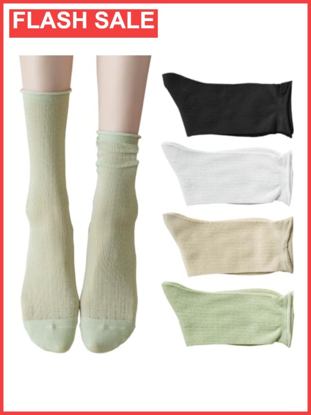 Roll Top Cuffed Slouch Mesh Crew Socks Cotton Blend Women 4 Pairs